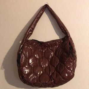 Free People Quilted Glossy Chestnut Shoulder Bag